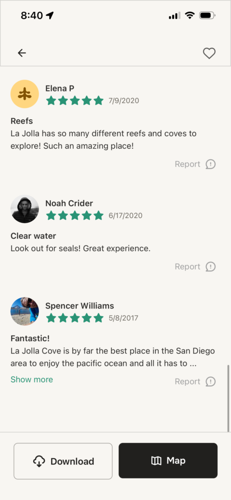 Screenshot showing user reviews with ratings and comments for Outbound app.