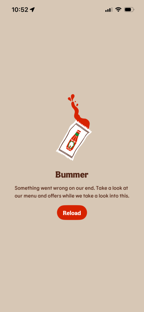 Error message screen with a reload button.