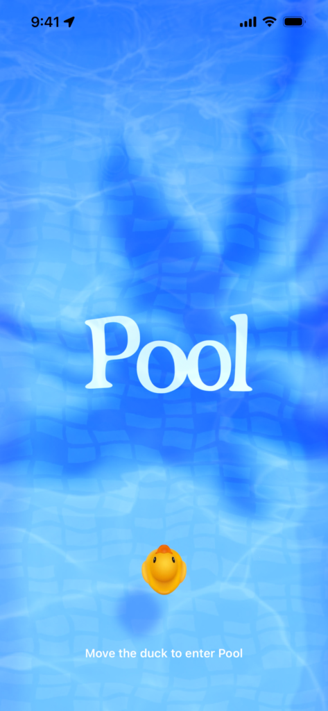 Splash screen for the Pool app with a floating duck and app name.