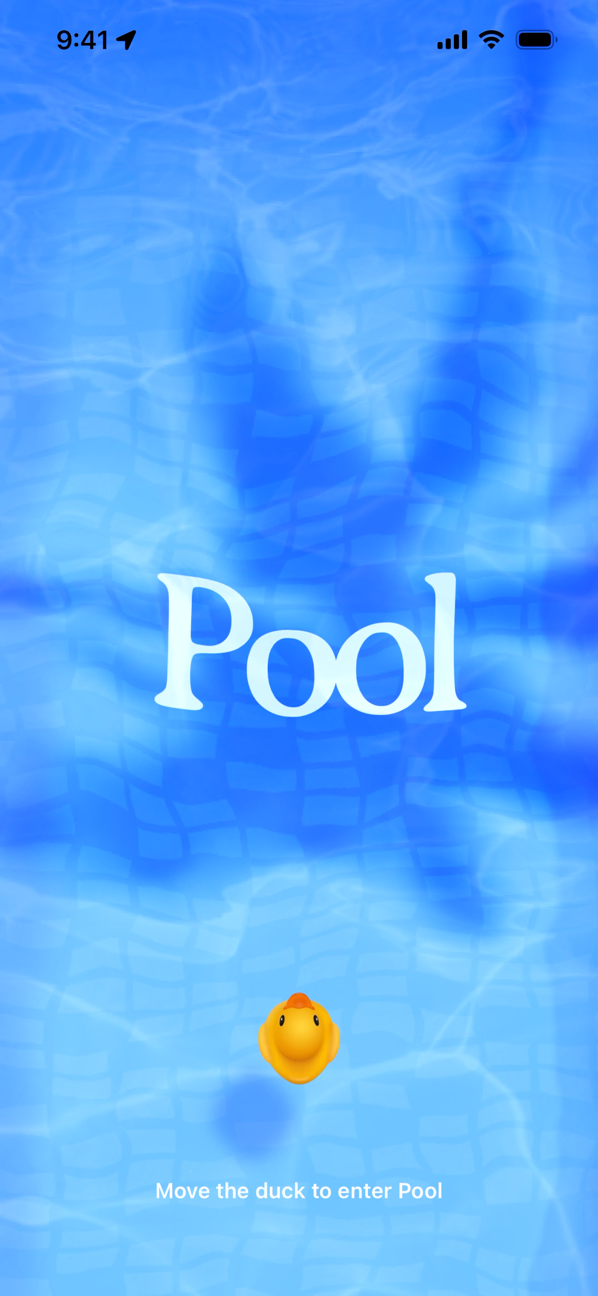 Splash screen with the Pool app name and a duck decoratively swimming on water.