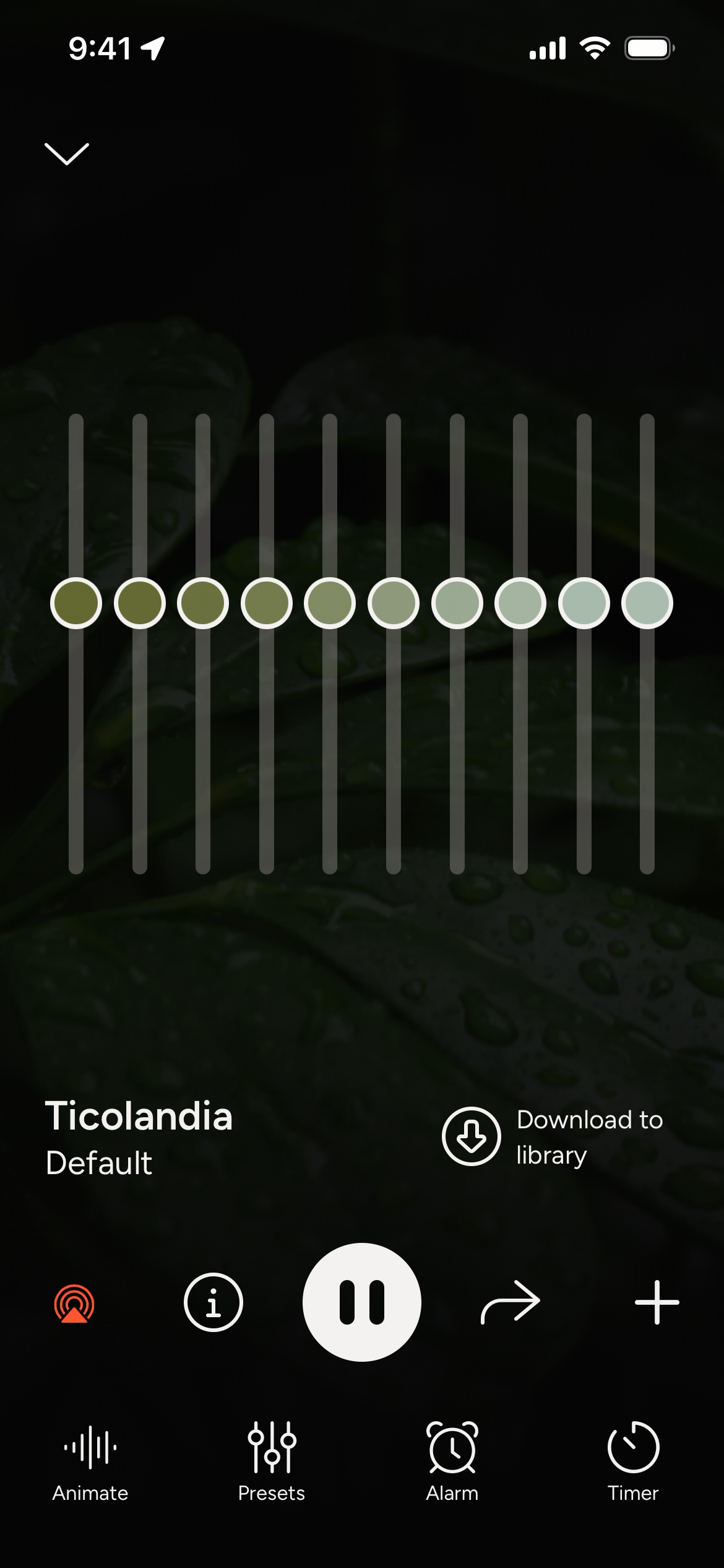 Audio control screen with sliders for sound mixing and playback options.