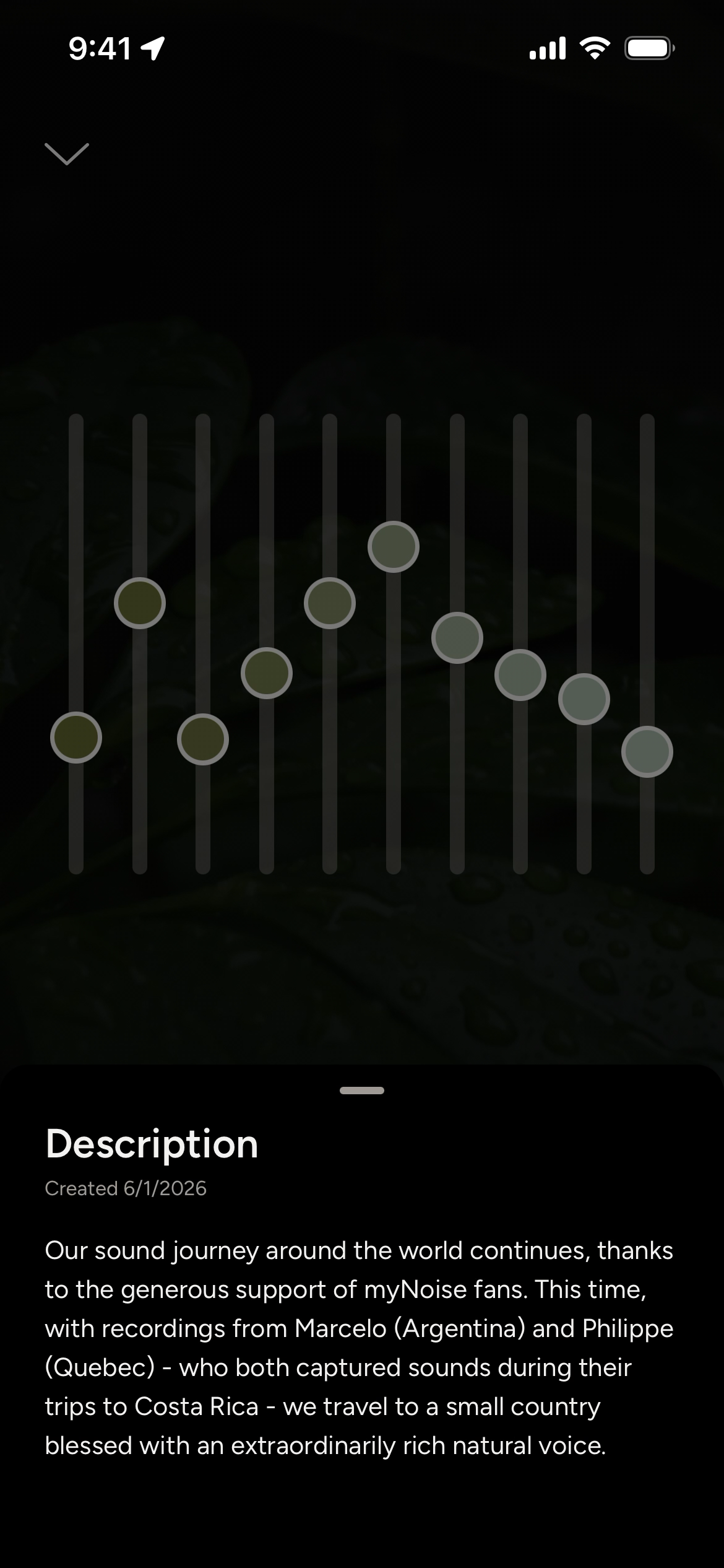 Audio adjustment interface with sliders for sound levels.