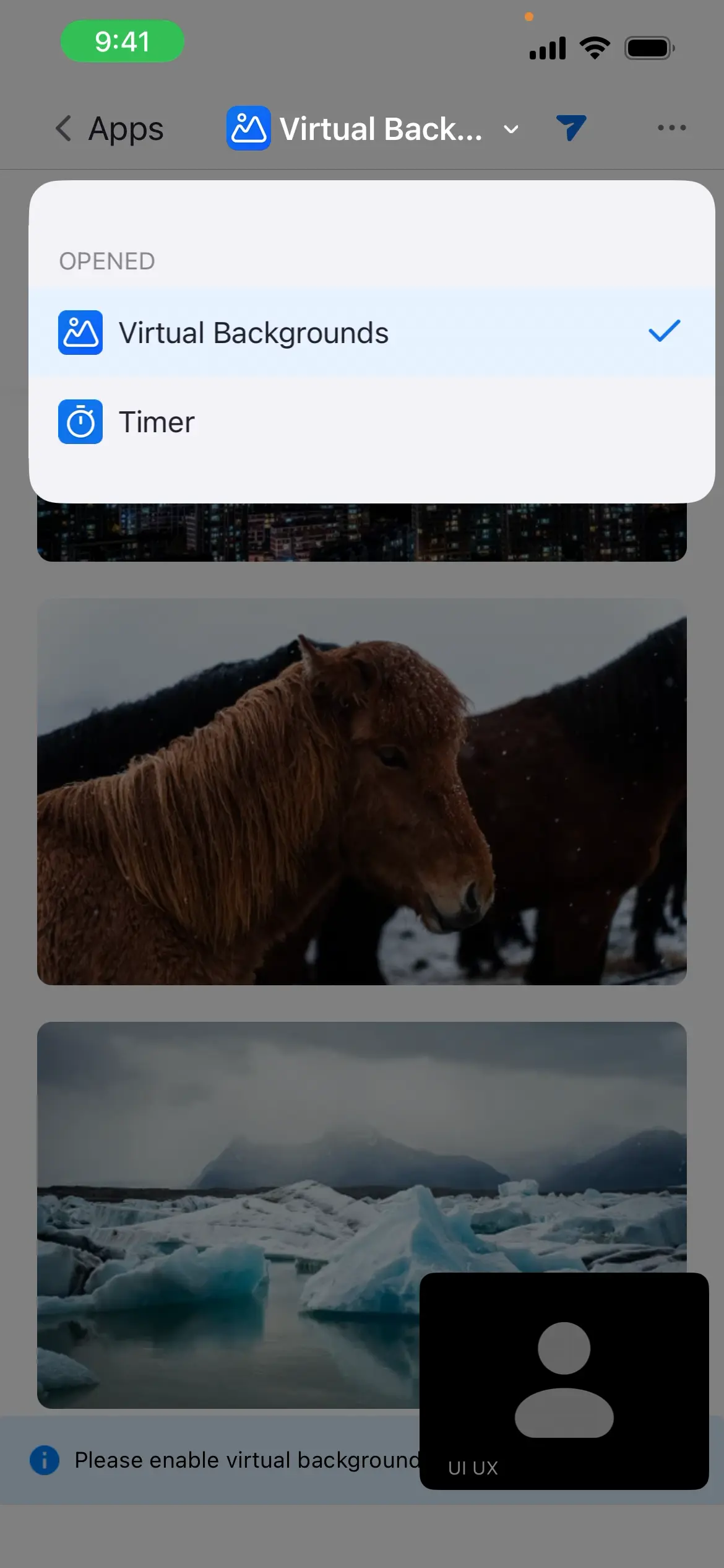 Screenshot showing options for Virtual Backgrounds in Zoom Workplace.