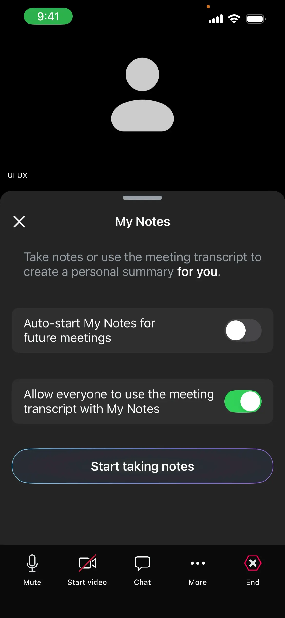 Screenshot of My Notes feature in Zoom Workplace for taking meeting notes.