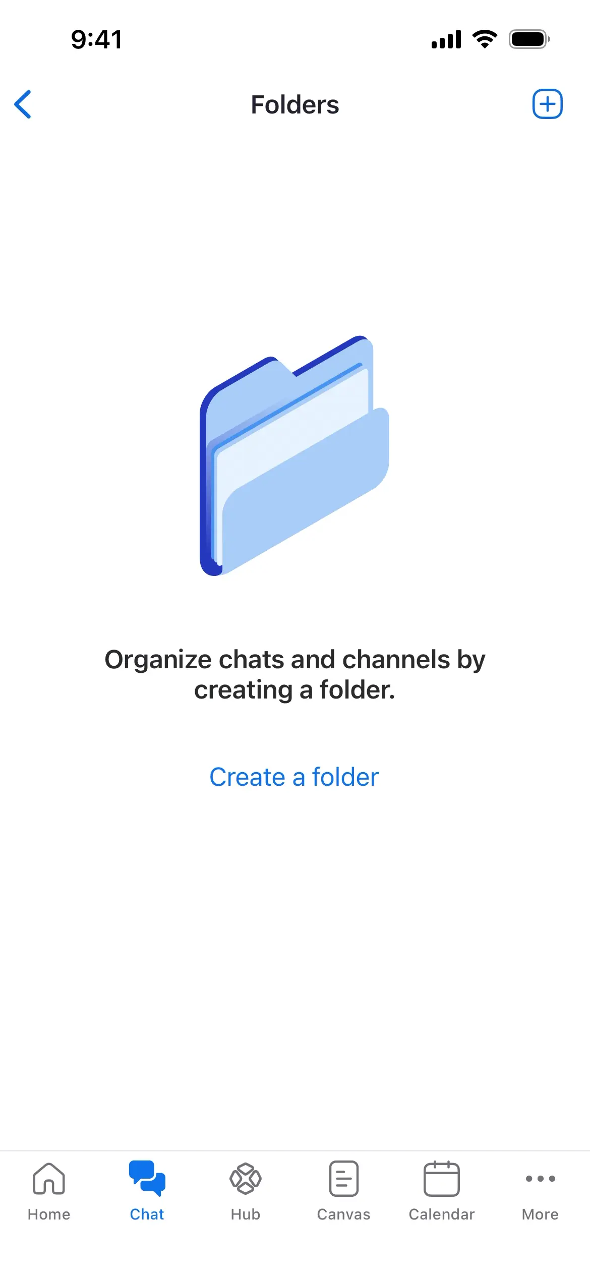 Screen to create folders for organizing chats and channels.