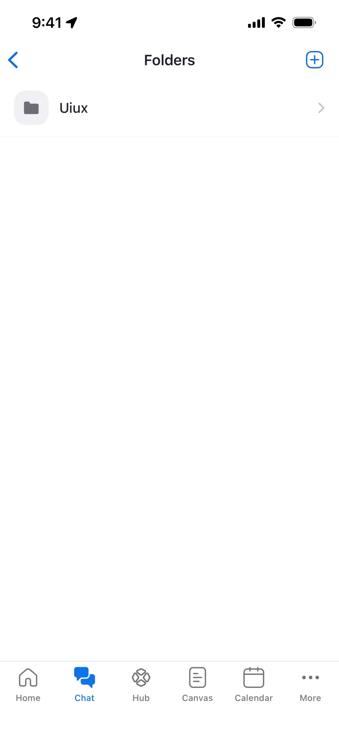 Empty chat screen in Zoom Workplace with folder navigation.