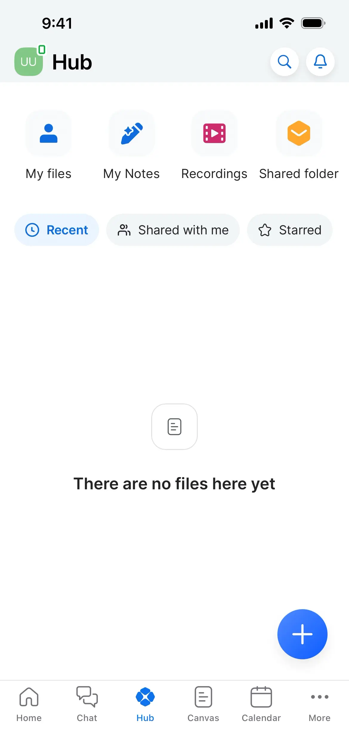 Screenshots of Zoom Workplace Hub with no available files displayed.
