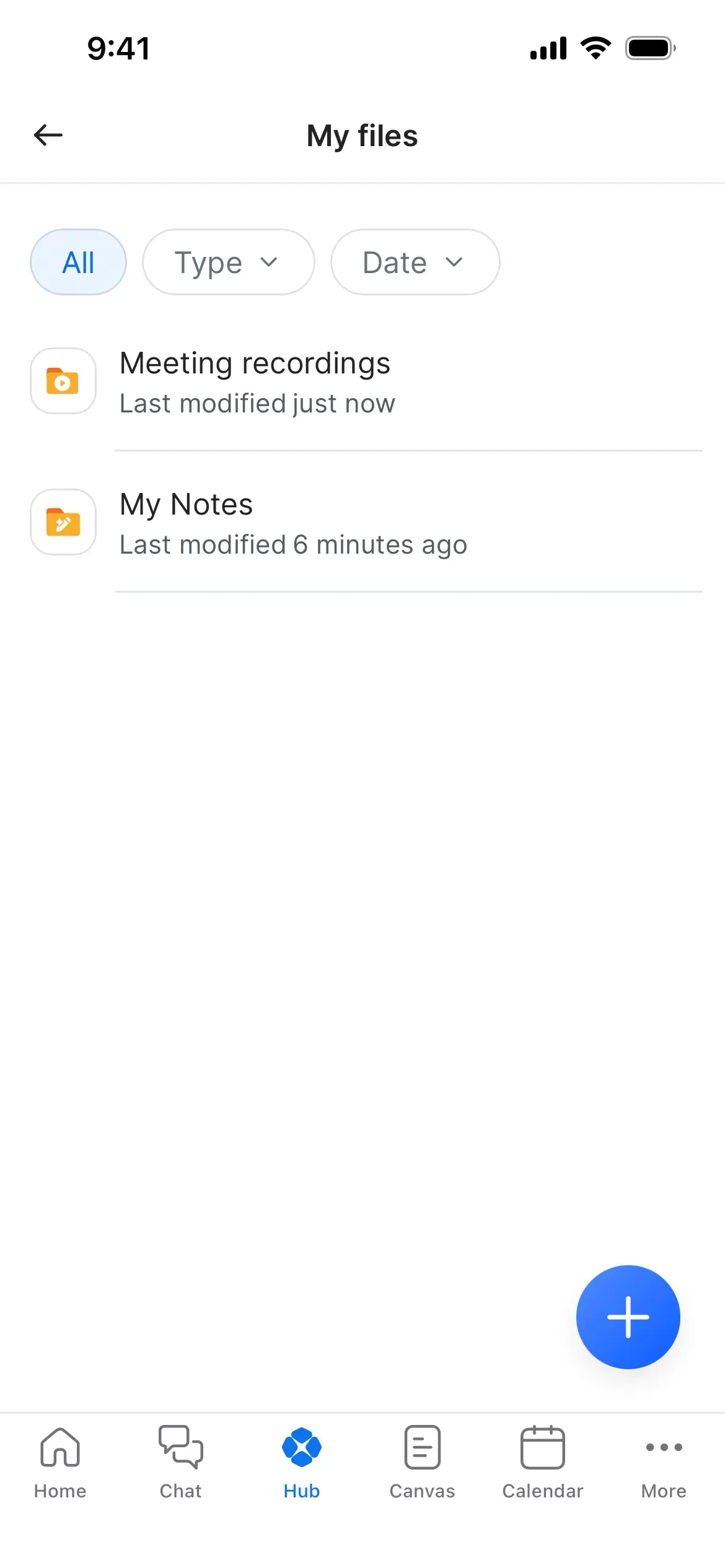 File management screen with list of user files and a button to add a new file.