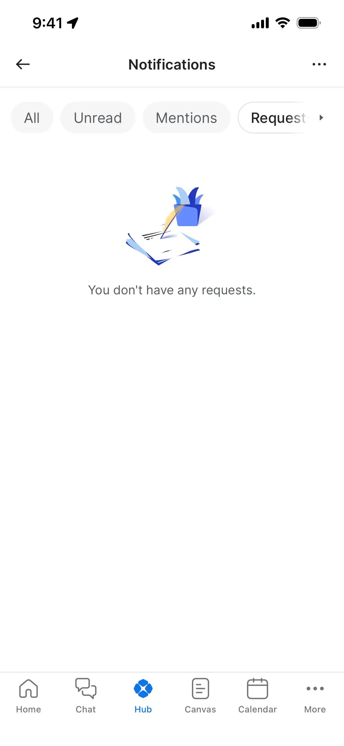 Notifications screen indicating no requests available.